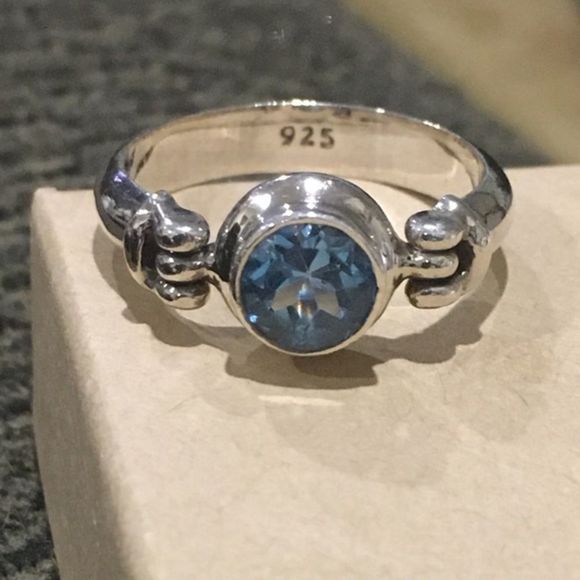 Sterling Silver Blue Spinel Solitaire Ring Sz 7.25 - Picture 3 of 7